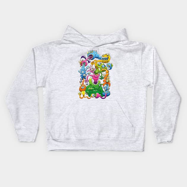 Monstrous creatures in a spooky messy scene Kids Hoodie by zooco